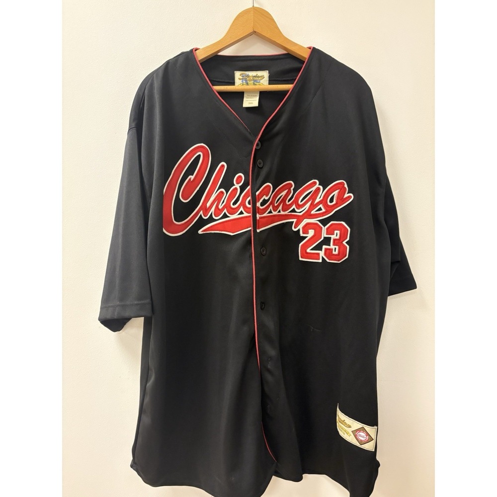 VTG Black Red Chicago Bulls Throwback Sewn Jordan Baseball Jersey 3X  "READ"